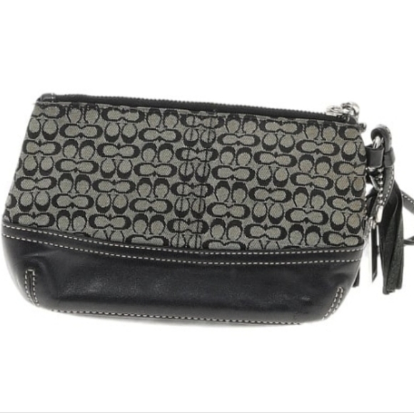 Coach Signature Zip Wristlet (8.5" x 5.5" x 2") - Black/Grey - Picture 2 of 9